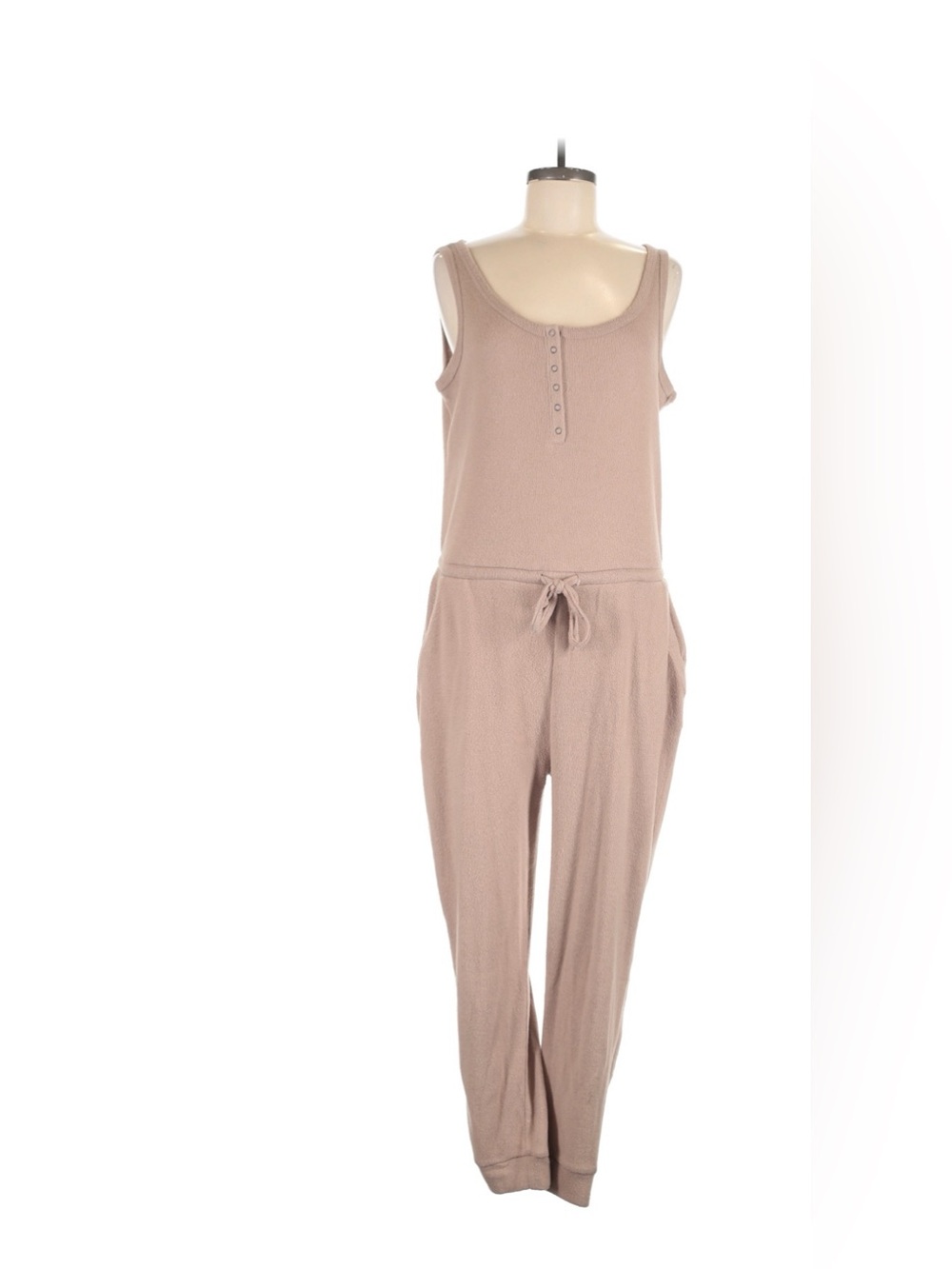 Black Tape_ Ribbed Sleeveless Jumpsuit in Tan